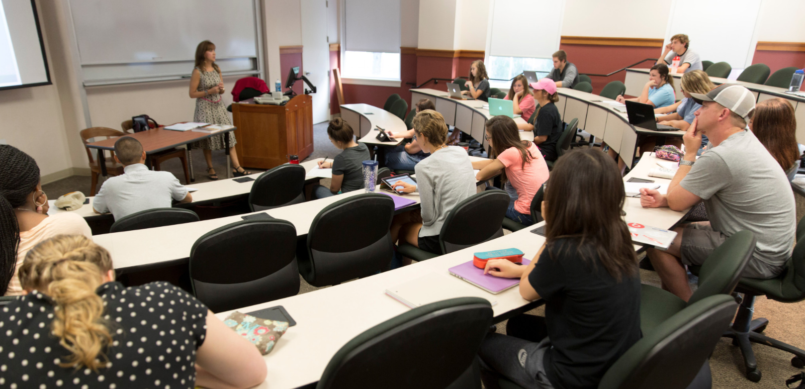 First Day of Fall Semester Miller Learning Center Classrooms; Instructor Sandra Diaz teaches her Elementary Spanish Class inside of the Miller Learning Center